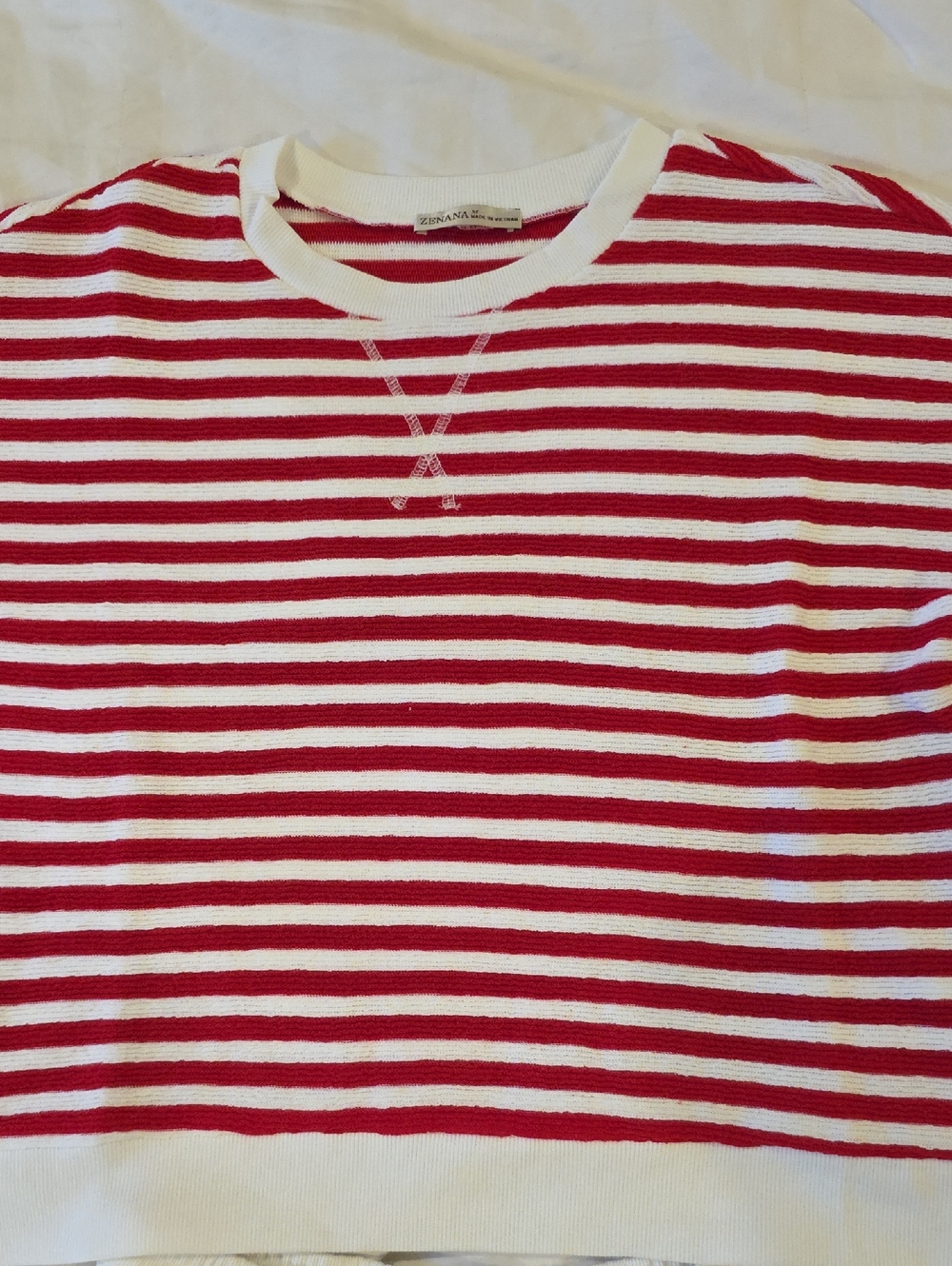 Zenana Outfitters Red & White Striped Crewneck With Shorts Medium